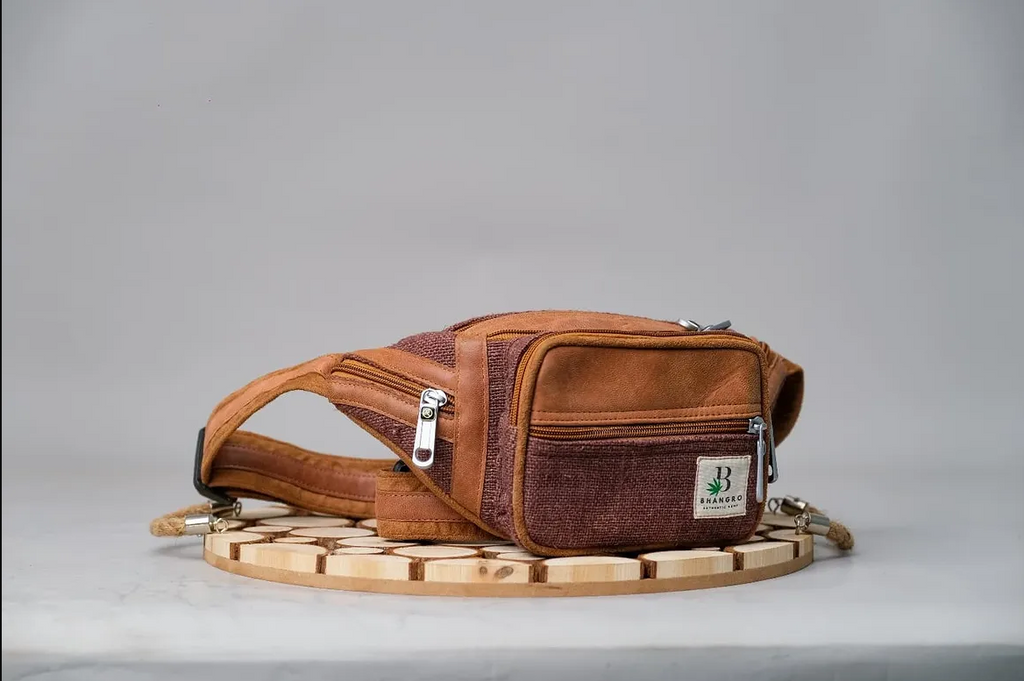 Wyla Everyday Fanny Pack in Brown, handwoven hemp with leather trim